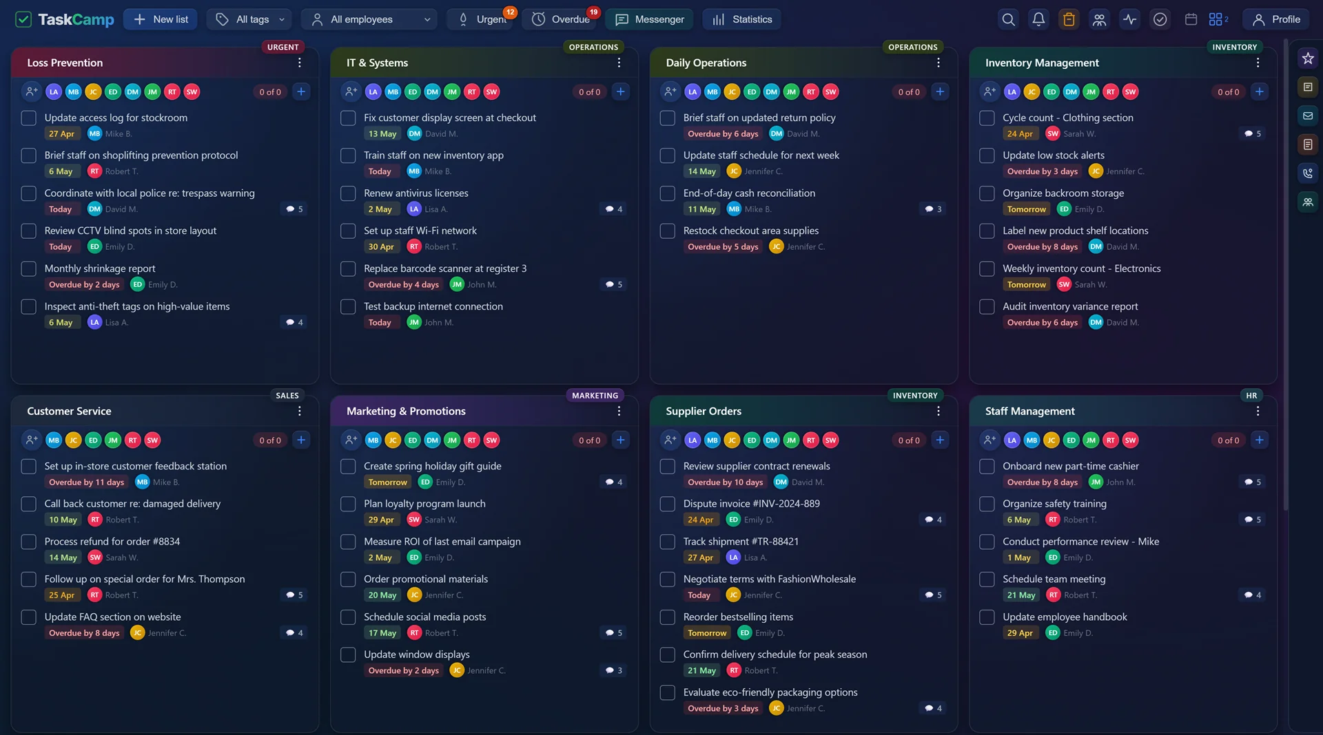 TaskCamp — tasks, lists, team